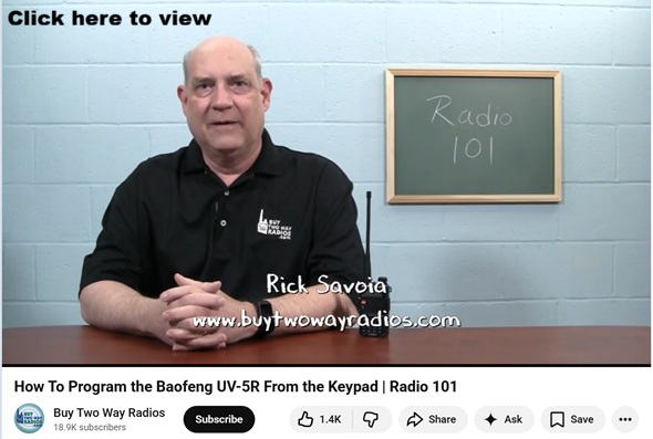 link to video about programing a Baofeng type radio for simplex